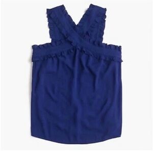 J Crew Cross Front Ruffled Strap Royal Blue Tank Sleeveless Top 00